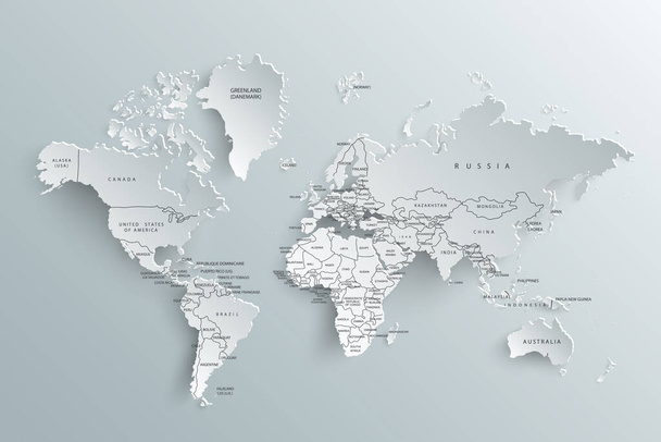 Papel de mapa mundial. Mapa político do mundo sobre um fundo cinzento. Países
. - Vetor, Imagem
