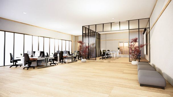 Bürogeschäft - schöner japanischer Konferenzraum und Konferenztisch, moderner Stil. 3D-Rendering - Foto, Bild