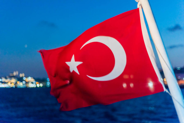 Turkish Flag with blue sky background - Photo, Image