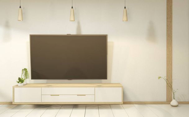Cabinet en bois dans le style d'une pièce intérieure blanche vide, rendu 3D - Photo, image