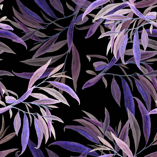 Watercolor seamless pattern with willow leaves. Beautiful art print. Fabric texture background.  - Фото, зображення