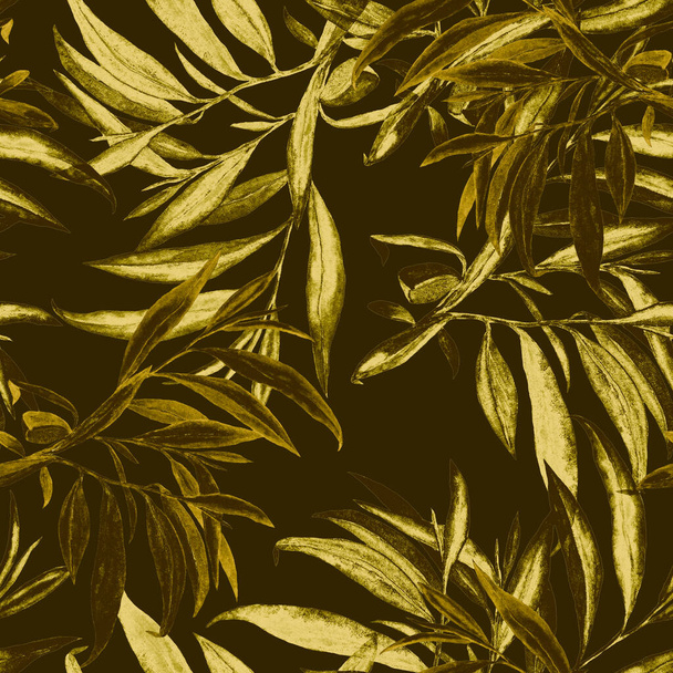 Watercolor seamless pattern with willow leaves. Beautiful art print. Fabric texture background.  - Valokuva, kuva