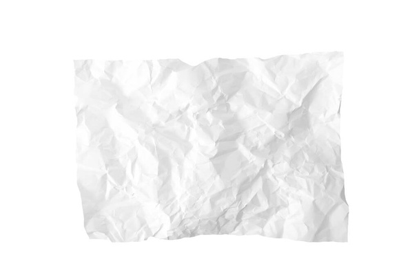 A piece of crumpled wrinkled white office paper isolated on white, texture of writing paper with wrinkles - Фото, зображення