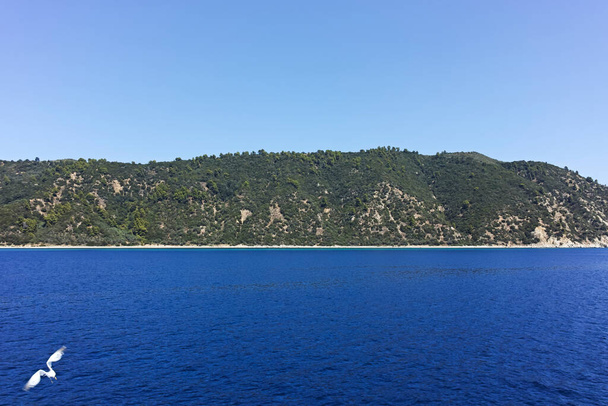 Krajobraz góry Athos w autonomicznym stanie klasztornym Świętej Góry, Chalkidiki, Grecja - Zdjęcie, obraz