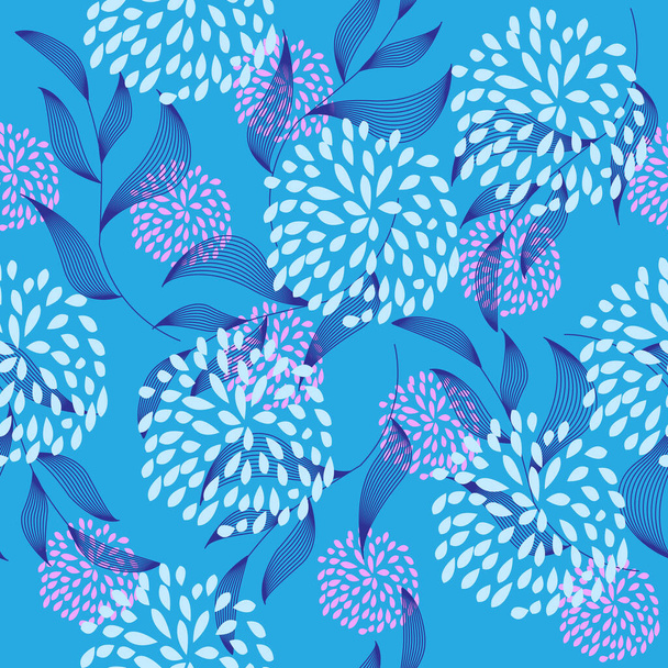 Floral seamless pattern. Flowers and leaves. Colorful vector background. Fabric and textile print - ベクター画像