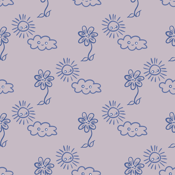 可愛い花雲太陽のシームレスなベクトルパターン - ベクター画像