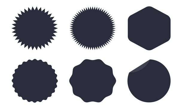 Set of vector starburst, sunburst badges. Black icons on white background. Simple flat style vintage labels, stickers. - Vector, Image