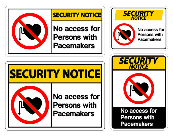 Aviso de seguridad No hay acceso para las personas con signo de símbolo de marcapasos en fondo blanco
  - Vector, imagen