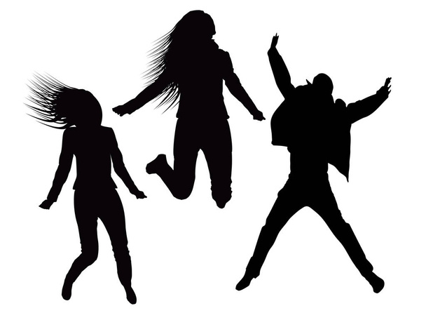 Drei Menschen springen - Silhouetten - Foto, Bild
