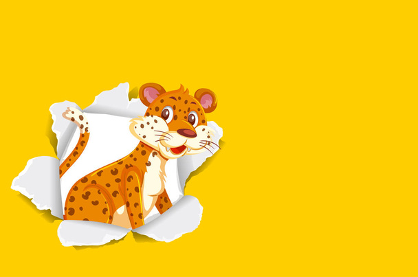 黄色の紙のイラストに野生の虎と背景テンプレートのデザイン - ベクター画像