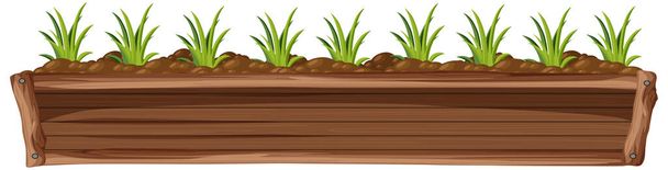 白い背景のイラストの上の木製の箱の緑の植物 - ベクター画像