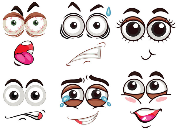 Ensemble d'expressions faciales différentes sur fond blanc illustration
 - Vecteur, image