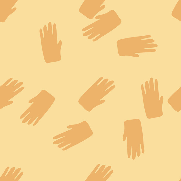 Hand shapes seamless pattern in simple style on yellow background. Silhouette of a human hands wallpaper. Design for fabric, textile print, wrapping paper, cover. Vector illustration - Vector, Image