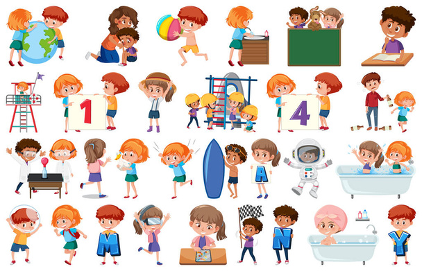 Set van kinderen cartoon karakter illustratie - Vector, afbeelding
