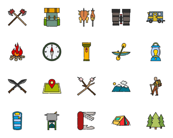 Camping Icon Collection Filled Outline Style - Vettoriali, immagini
