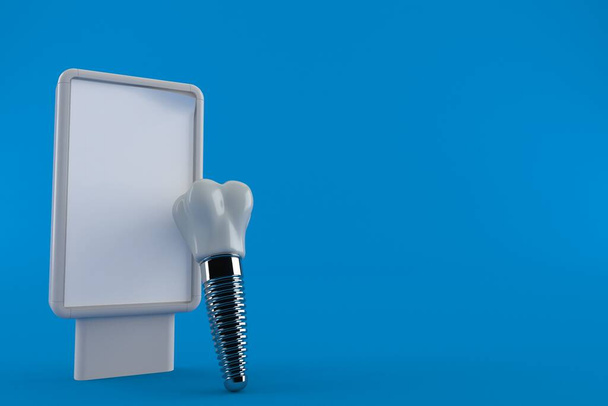 Implante dentário com painel em branco isolado sobre fundo azul. ilustração 3d
 - Foto, Imagem
