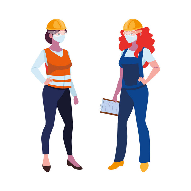промышленные женщины, работающие в масках
 - Вектор,изображение