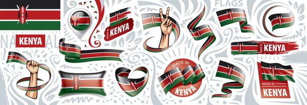 Векторный набор государственного флага Кении в различных творческих проектах - Вектор,изображение