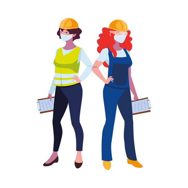 промислові жінки-працівниці з масками для обличчя
 - Вектор, зображення