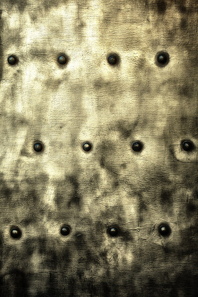 Grunge gray metal plate with rivets screws background texture - Zdjęcie, obraz