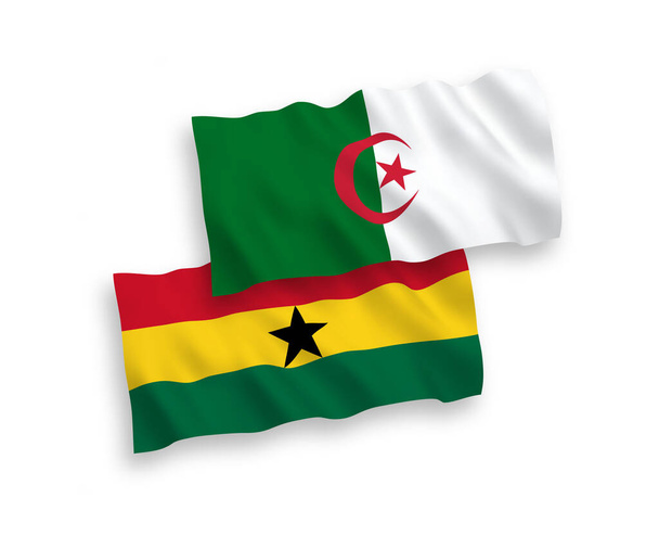 Beyaz arka planda Gana ve Cezayir 'in ulusal taşıyıcı kumaş bayrakları izole edildi. 1 'e 2 oranında. - Vektör, Görsel
