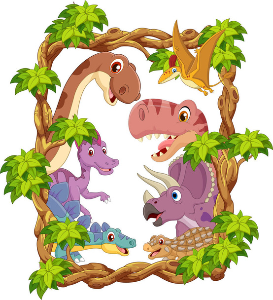 Wektor ilustracja Cartoon szczęśliwy zbiór dinozaurów - Wektor, obraz