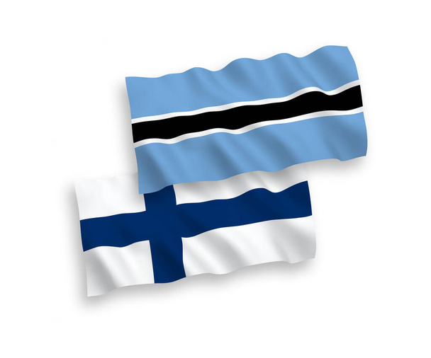 Narodowe flagi wektorowe tkaniny fali Finlandii i Botswany izolowane na białym tle. Proporcja 1 do 2. - Wektor, obraz