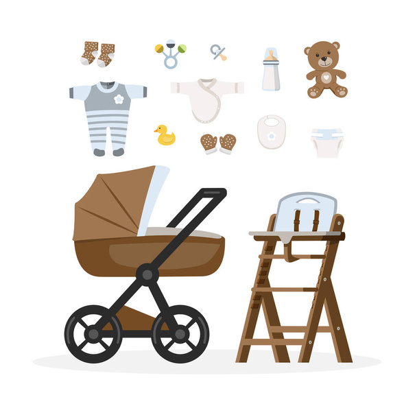 Baby boy care items. Vector illustration - Vector, Image