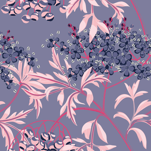 Floral background with small flowers,berries and leaves in pastel colors. - Διάνυσμα, εικόνα