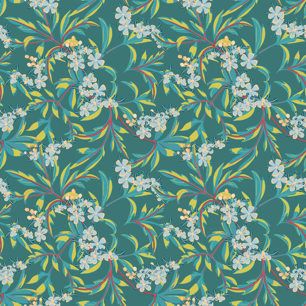 Floral background with small flowers and leaves in pastel colors. - Vektör, Görsel