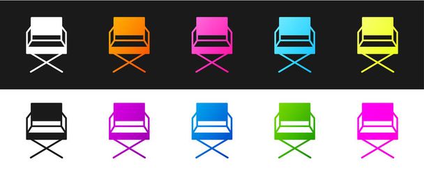 Set Director icono de la silla de cine aislado sobre fondo blanco y negro. Industria cinematográfica. Ilustración vectorial
 - Vector, Imagen