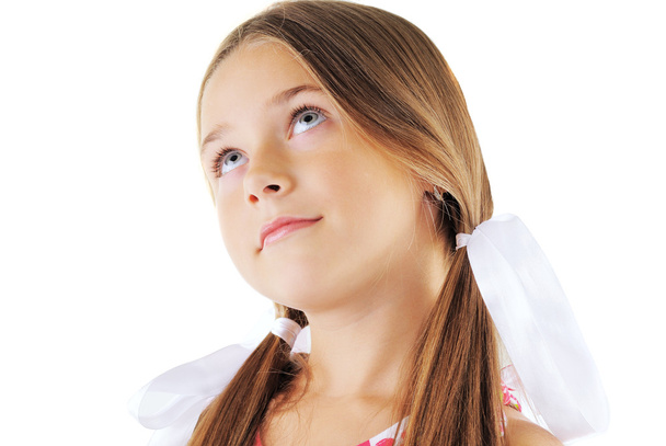 Schönheitsporträt eines kleinen Mädchens mit Schleifen - Foto, Bild