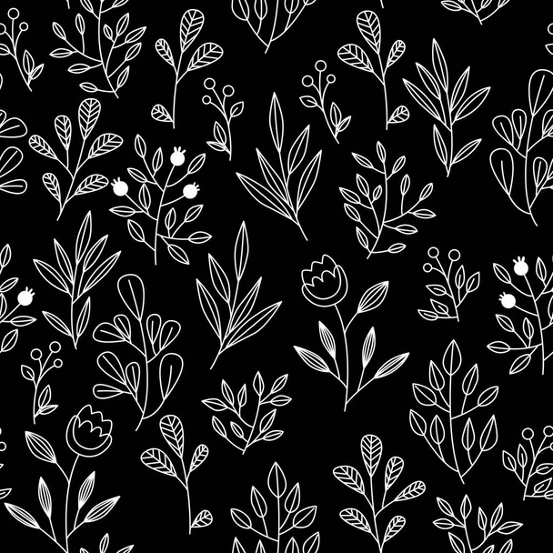 Texture with flowers and plants. Floral ornament. Original flowers pattern. - Vetor, Imagem