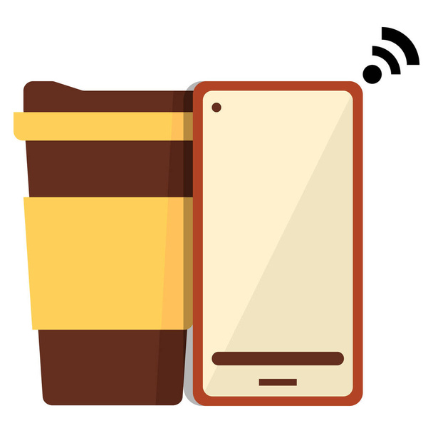 Káva odnést vektorovou ikonu s mobilní, ploché vektorové ilustrace. - Vektor, obrázek
