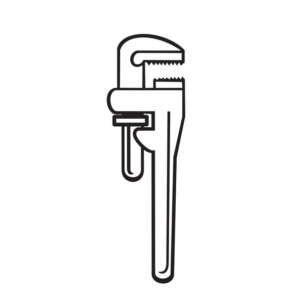 Illustration d'une clé à pipe vue de côté sur fond blanc isolé réalisée dans un style rétro noir et blanc
.  - Vecteur, image