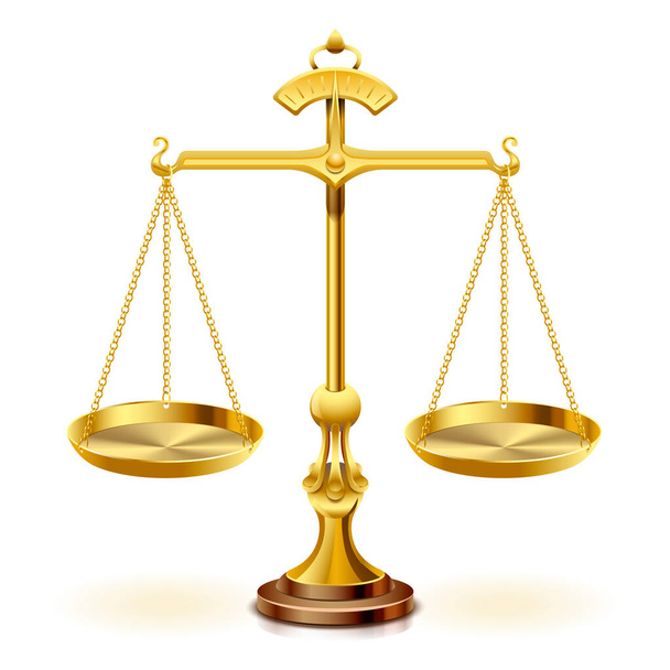 Gold scale of justice on white background. - Vector, Image