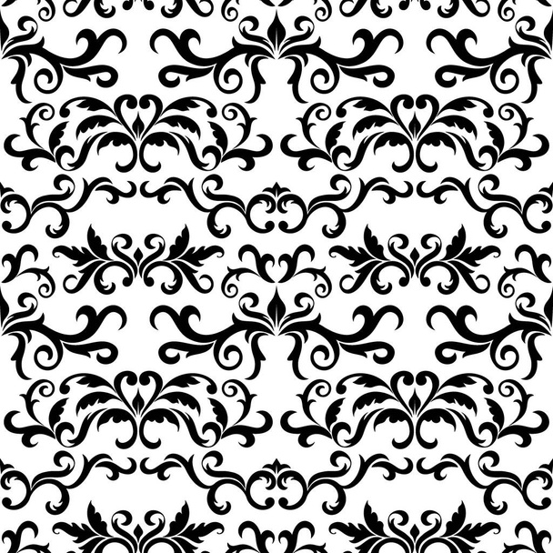 Naadloos patroon met sierlijke Damast ornament op een witte achtergrond. Ontwerp van krullen en plantaardige elementen. Ideaal voor textiel print en wallpapers. - Vector, afbeelding