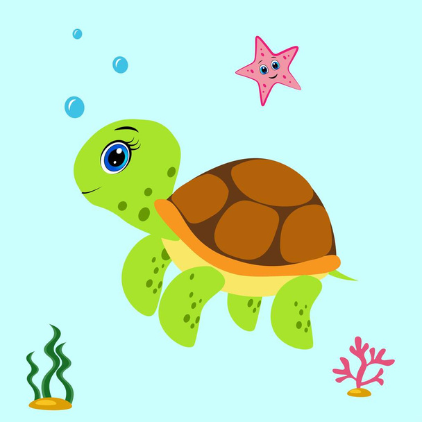 cute cartoon turtle illustration,character - Fotó, kép