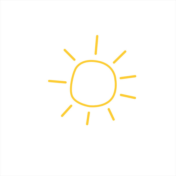 Εικόνα Ήλιου. Σύμβολο του ηλιόλουστου καιρού. Διάνυσμα ζωγραφισμένα στο χέρι εικόνα στο στυλ ενός doodle. Απομονωμένα σε λευκό φόντο. - Διάνυσμα, εικόνα