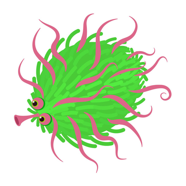 Cartoon virus cell with face Hairy. Funny children Vector stock illustration. - Vector, Imagen