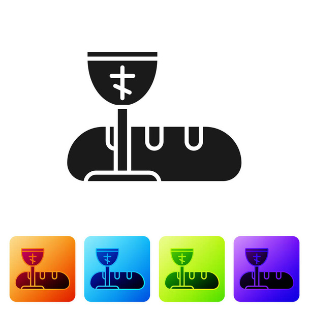 Black First communion symbols for a nice invitation icon isolated on white background. Set icons in color square buttons. Vector Illustration - Vector, Image