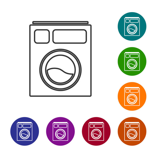 Black line Washer icon isolated on white background. Washing machine icon. Clothes washer - laundry machine. Home appliance symbol. Set icons in color circle buttons. Vector Illustration - Vector, Image