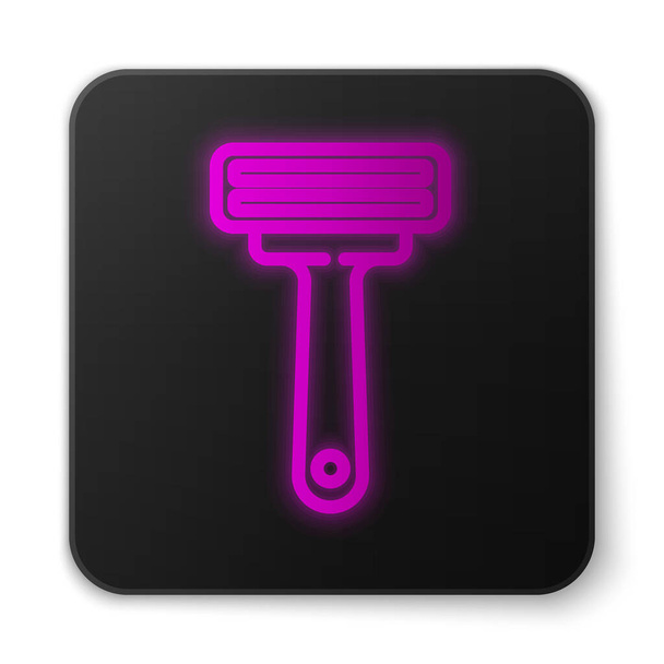 Glowing neon line Shaving razor icon isolated on white background. Black square button. Vector Illustration - Vector, Image