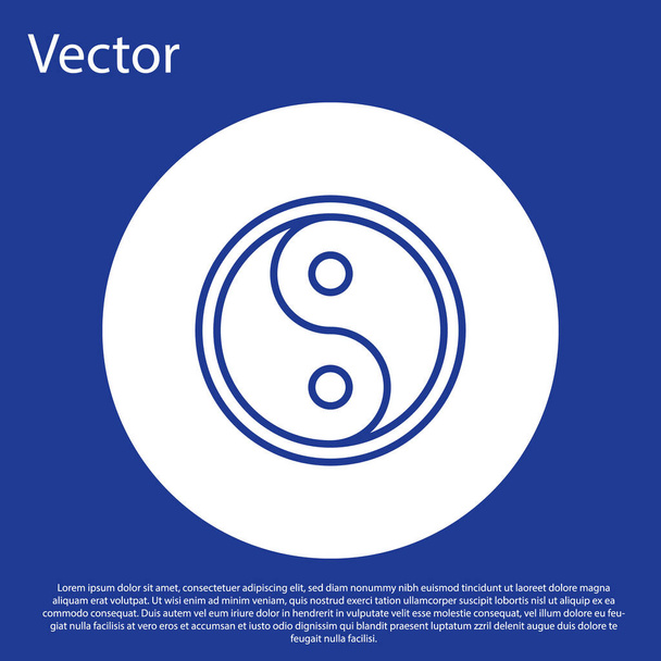 Kék vonal Yin Yang szimbóluma harmónia és egyensúly ikon elszigetelt kék háttérrel. Fehér kör gomb. Vektorillusztráció - Vektor, kép