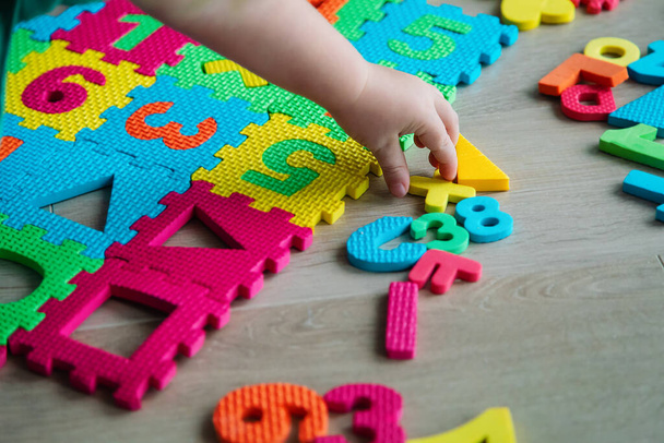 child learning numbers and math, kid playing puzzle - Photo, Image