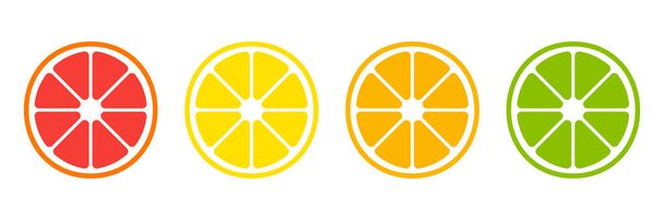 柑橘類のスライス.ベクトル絶縁アイコン。熱帯果実は単離された。グレープフルーツオレンジレモンライムベクトルデザイン。白地に分離された柑橘類のコレクション。EPS 10 - ベクター画像