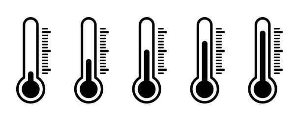 Εικόνες θερμοκρασίας θερμόμετρου. Διανυσματικές μεμονωμένες εικόνες. Θερμομετρητής διάνυσμα απομονωμένη κλίμακα καιρού εικονογράφηση διανυσματική θερμοκρασία. Μέτρηση του δείκτη καιρού. Σύνολο εικονιδίων μέτρησης. EPS 10 - Διάνυσμα, εικόνα