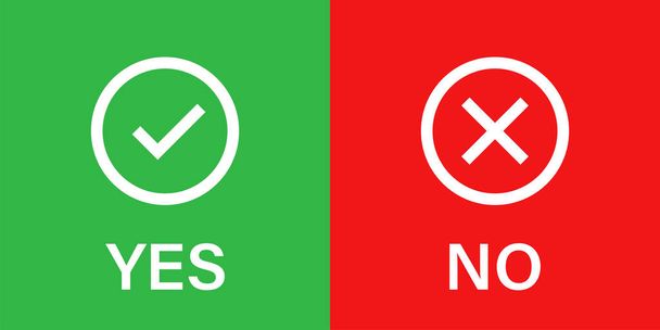Yes NO tick ckeck mark. Vector isolated icons signs. Checklist mark icon vector. Red checkmark on green background. - Vector, Image