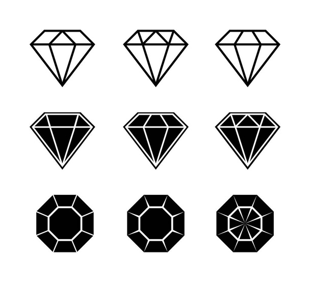 Diament genialny. Kolekcja ikon wektorów. Kolekcja czarnych diamentów. Liniowy szkic. Diamentowe kształty kamienia. EPS 10 - Wektor, obraz