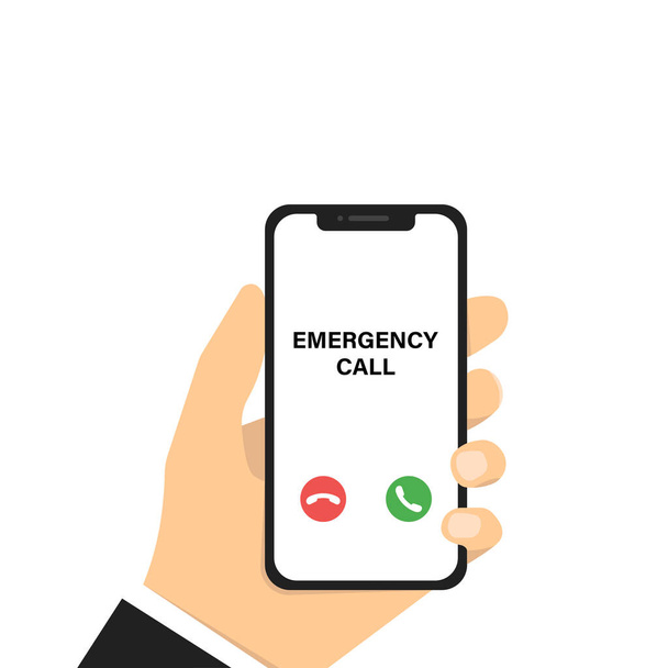 Chiamata d'emergenza. Illustrazione vettoriale. Telefono a mano. Smartphone vettoriale con chiamata di emergenza. Mockup del cellulare. Tecnologia degli smartphone. EPS 10
 - Vettoriali, immagini
